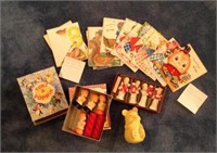 Vintage cards, wax figures, childs toy