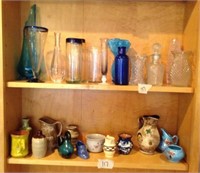 Misc. vases, glassware ( 2 shelves)