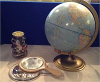 Globe, buttons, hand mirrors