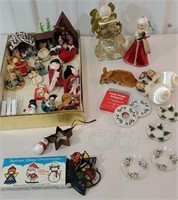 Box of vintage Christmas including candle