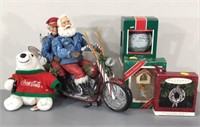 Xmas Motorcycle Santa, Plush Coke Bear, etc
