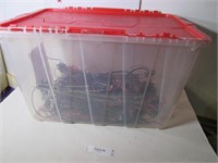 PLASTIC BIN WITH TRAIN TRACK PIECES, PARTS