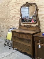 Oak Serpentine Dresser w/ Mirror