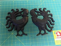 Pair cast iron rooster