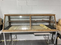 Antique oak store countertop display cabinet