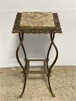Antique brass & marble plant stand table