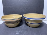 Pair of antique Yelloware large banded bowls