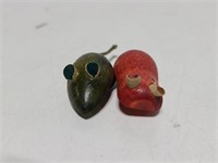Two tiny vintage wood mouse magnets