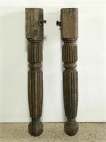 Pair of old carved wooden table leg salvage