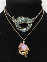 Vintage blue & purple gem necklace pair