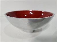 Crate & Barrel red enamel and silver plate bowl