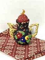 Tea pot shaped Pin cushion container w/fabric