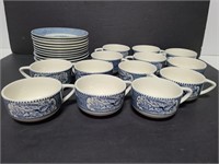 Blue design teacups and saucers service for 13