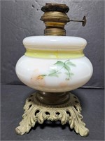 Vintage oil lamp base with painted floral design