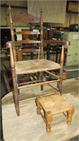 COUNTRY SIDE ARM CHAIR W/WOVEN FOOT STOOL