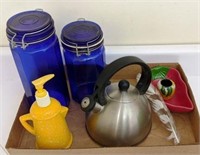Cobalt Blue Glass Canisters, Tea Kettle & More