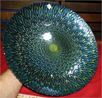 Decorative Peacock Feather Design Glass Bowl