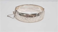 STERLING HINGED BANGLE BRACELET WITH SAFETY CHAIN