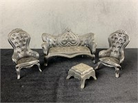 Vintage Cast Iron Parlour Chairs, Sofa & Stool