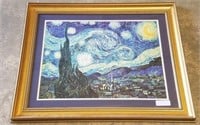 Starry night print in gold frame
