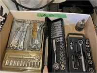 BOX LOT MISC.  WRENCHES/ SOCKETS