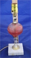 Cranberry Glass Lamp w/Marble Base