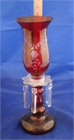 Etched Cranberry Glass Oil Lamp
