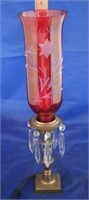 Etched Cranberry Glass Lamp