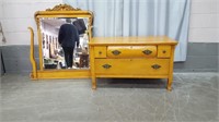 ANTIQUE LOW BOY WITH MIRROR & HARP