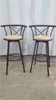 2 UPHOLSTERED SWIVEL BAR STOOLS