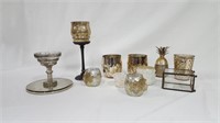 GLASS CANDLE HOLDERS & CANDLE LOT
