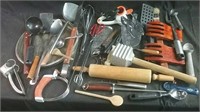 Assorted Kitchenware items and cutting board