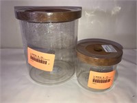 (2) GLASS CANISTERS WITH WOODEN LIDS