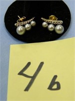 18kt 4.3gr. Pearl & Diamond Earrings (Marked 750)-