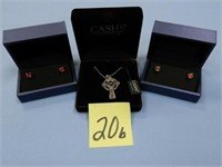 Cashs Ireland Cross Necklace & 2 Pair Of Gemstone