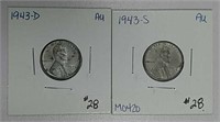 1943 - D & S  Lincoln "Steel" Cents  AU