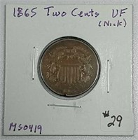 1865  Two Cent  VF   rim nick