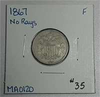 1867  Shield Nickel  F