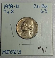 1939-D  type II  Jefferson Nickel  Ch BU-63