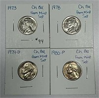 1973, 1978, 1979-D & 1980 Jefferson Nickels  Ch BU