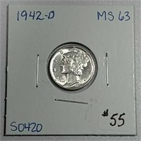 1942-D  Mercury Dime  MS-63