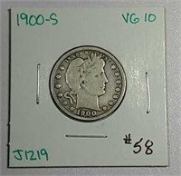 1900-S  Barber Quarter  VG-10