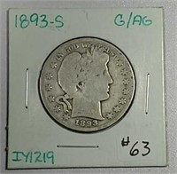 1893-S  Barber Half Dollar  G / AG