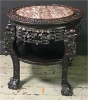 Chinese Marble Top Ornately Carved Table