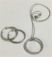 Sterling Silver And Diamond Necklace & Earrings
