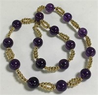 14k Gold And Amethyst Beaded Necklace