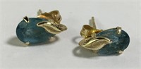 Pair Of 14k Gold And Blue Stone Earrings