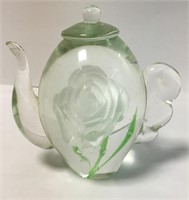 Art Glass Floral Tea Pot Paper Weight