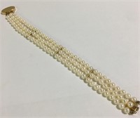 14k Gold And Pearl 3 Strand Bracelet