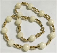 14k Gold And Angelskin Coral Beaded Necklace